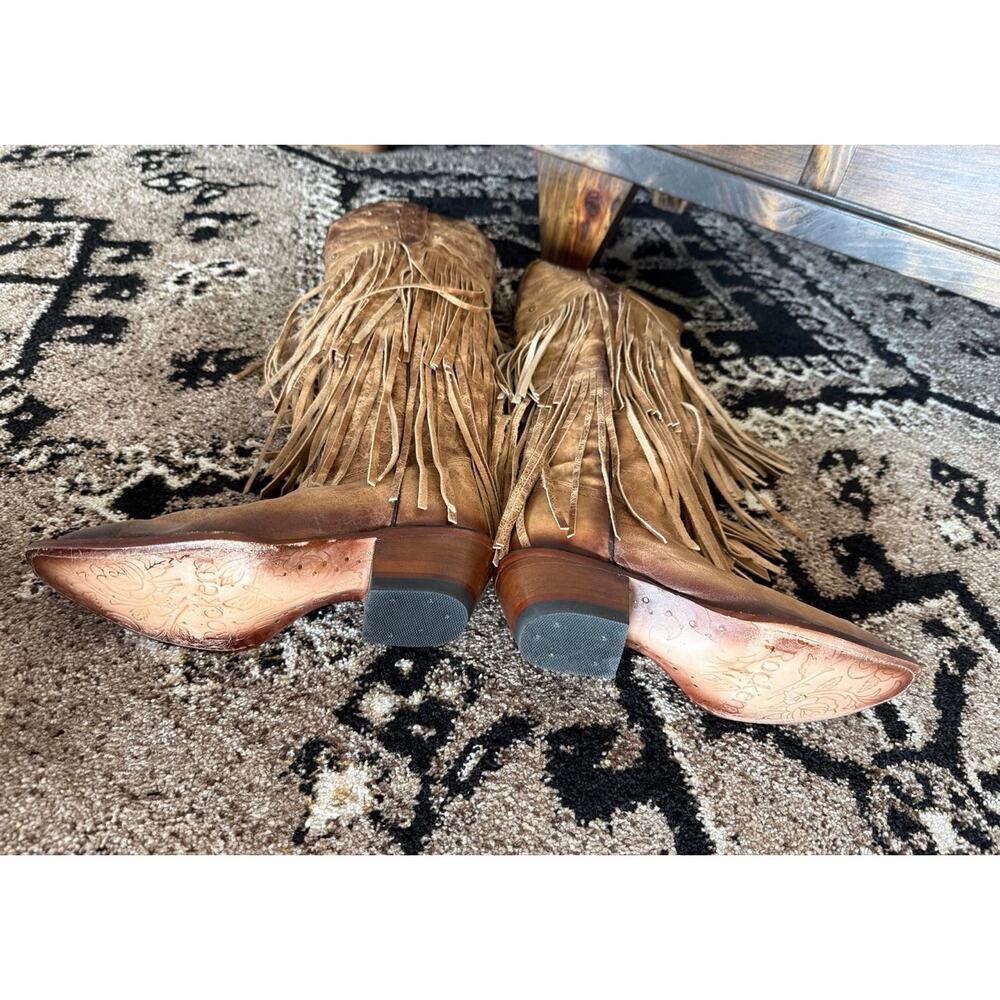 New Rockem talk snip toe fringe leather cowboy western boots sz 6.5 - Picture 4 of 4